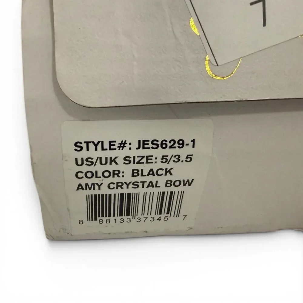 Jessica Simpson Big Girls Amy Black Patent Crystal Bow Ballet Flat, New! Size 5